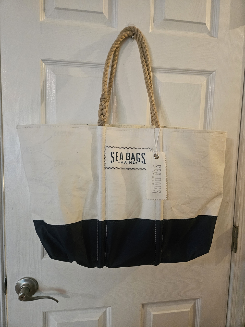 Sea Bags Maine Two-Tone Navy and White Canvas Tote